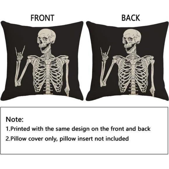 (2Pc) Skeleton Skull Halloween Pillow Covers Case Sofa Chair Halloween Decor - Picture 6 of 6